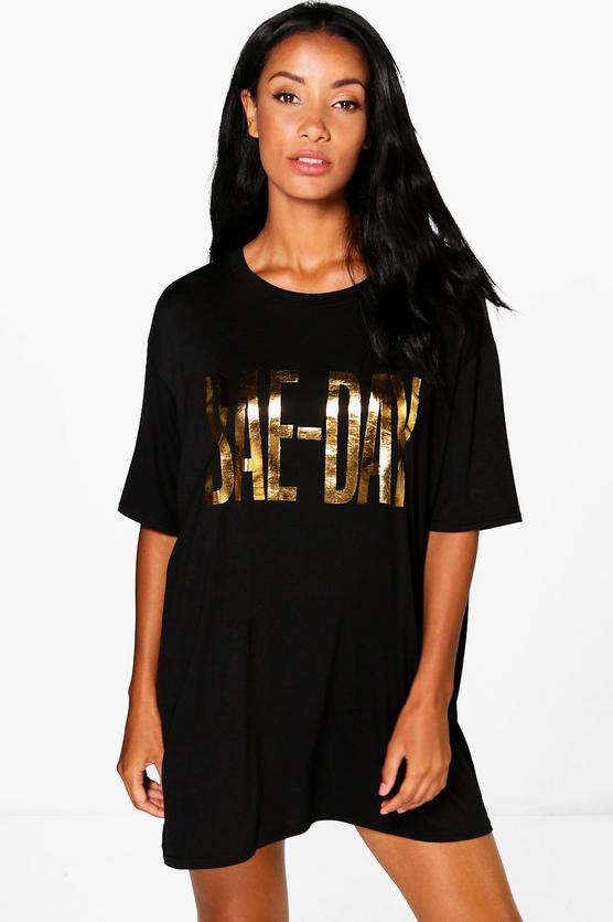 Natasha Oversized Foil Print Slogan Night Dress